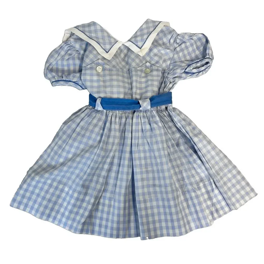 Vintage Girl's Dress Nannette size 3 Toddler Frock Blue White Gingham Collar